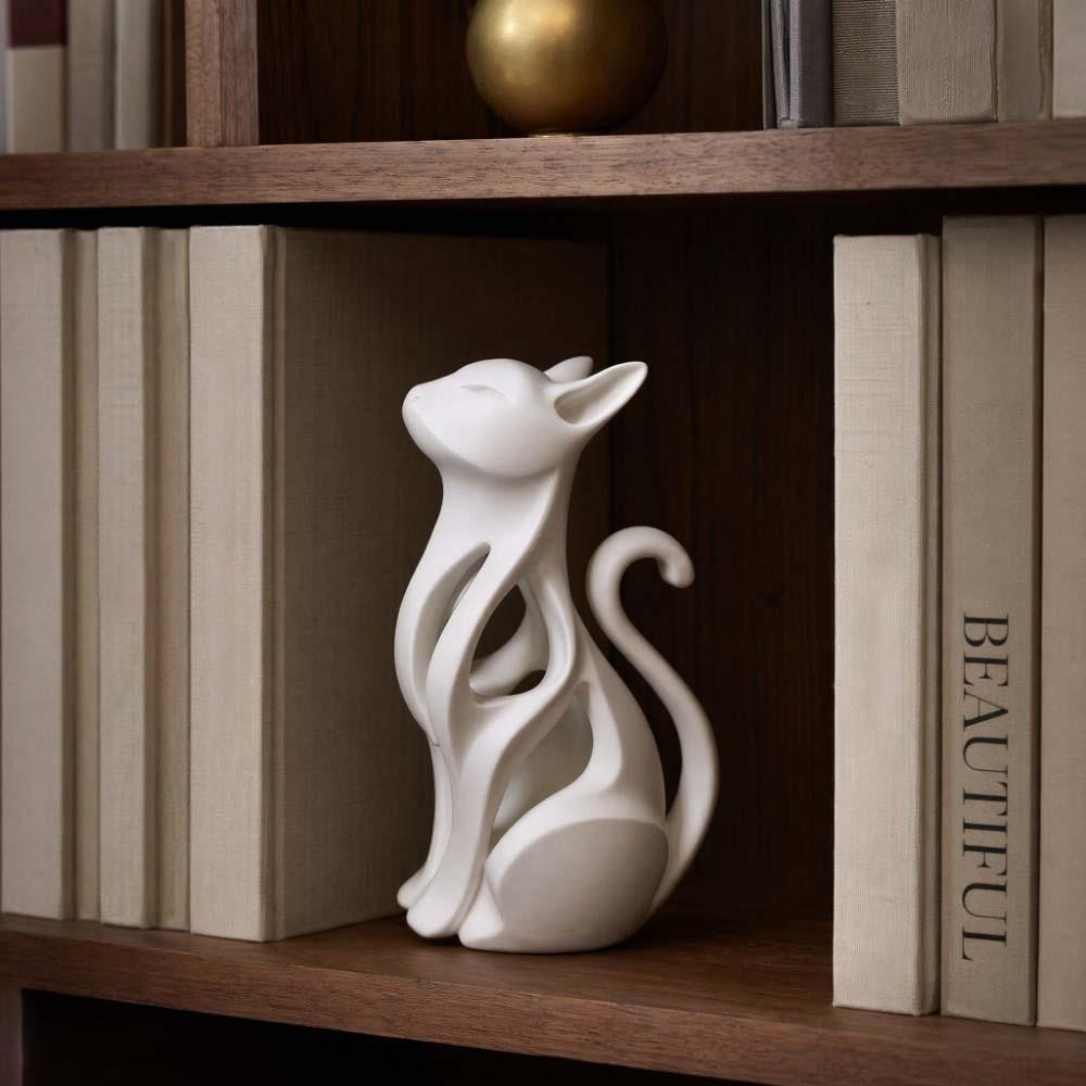 Plastic Abstract Cat Sculpture 3D Printed Sculpture of Kitten Bedroom Decor