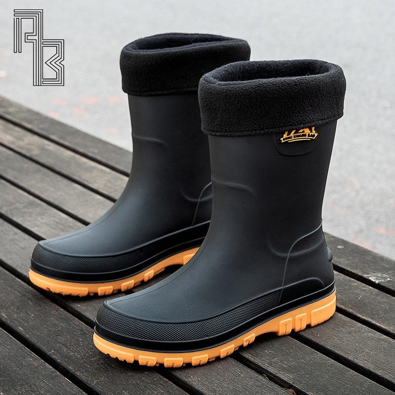 Men's Shoes New Waterproof Rain Shoes Fashion Anti Slip Mid Tube Rubber Shoes Men Korean Version Casual Shoe Zapatos De Hombre