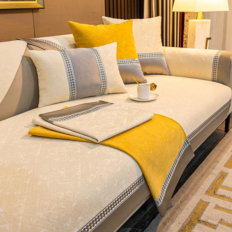 Light Luxury Solid Color Cover Sofa Cushion Four Seasons Universal Seat Cushion Winter Thickened Chenille Anti Slip Sofa Cover