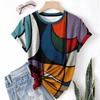 T-shirt da donna estiva a girocollo a maniche corte con motivo astratto stampato in 3D, artistica, leggera, casual e alla moda