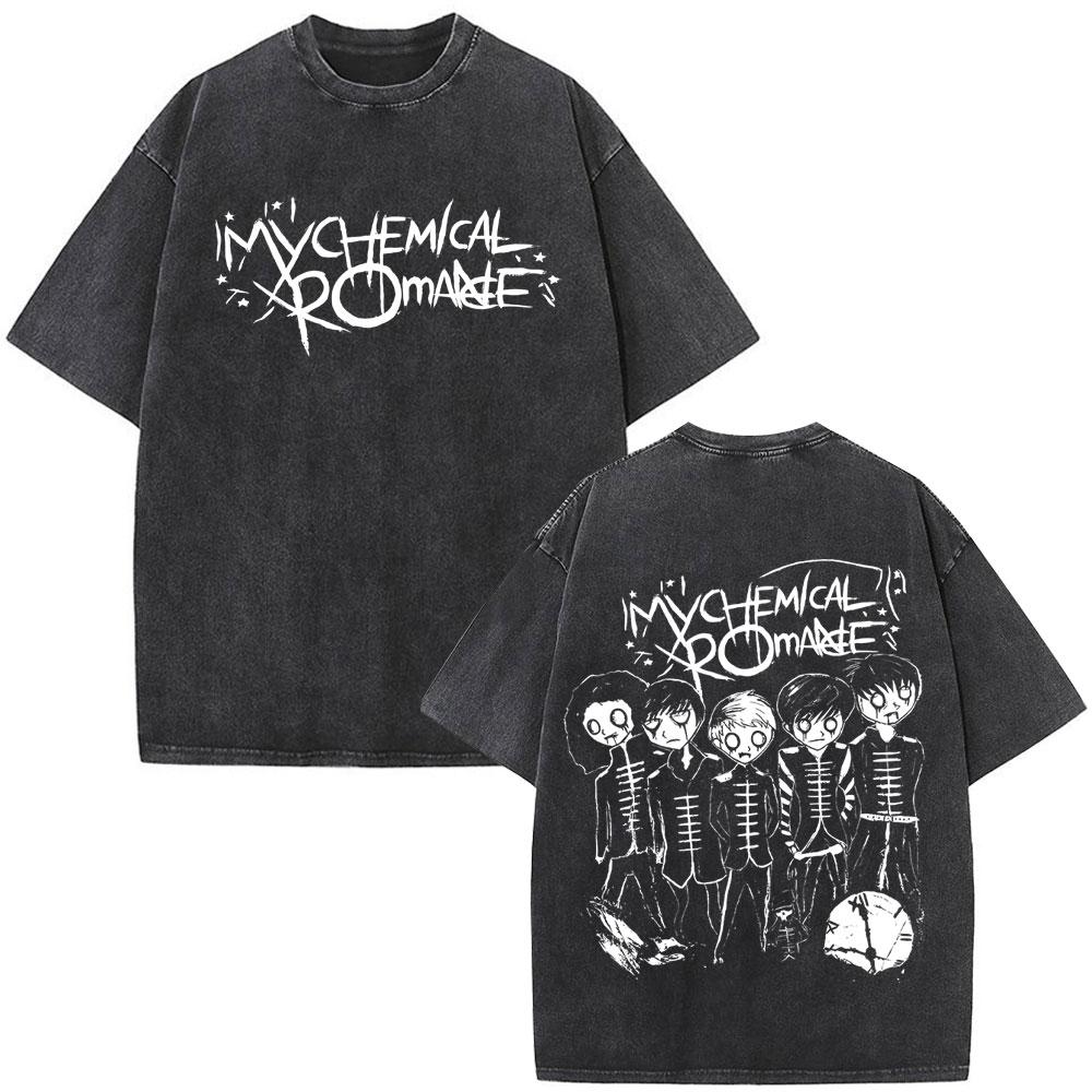 Koszulka Vintage Washed Zespół Rockowy My Chemical Romance Three Cheers for Sweet Revenge Koszulki Gotyckie Męskie Damskie Odzież Koszulki