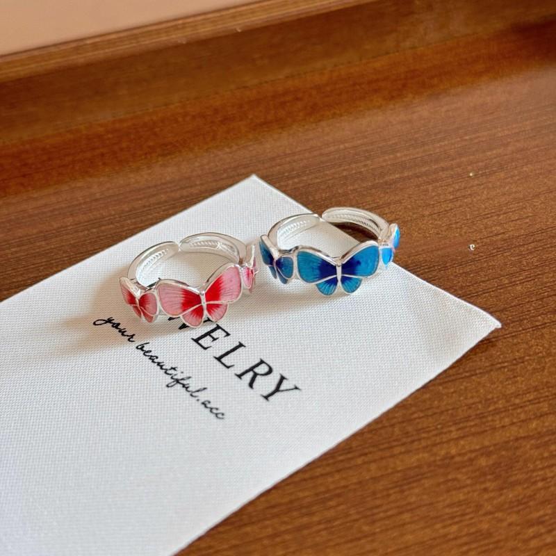 Adjustable Open Butterfly Enamel Ring Women Vintage Boho Style Copper Jewelry Minimalist Statement Accessory