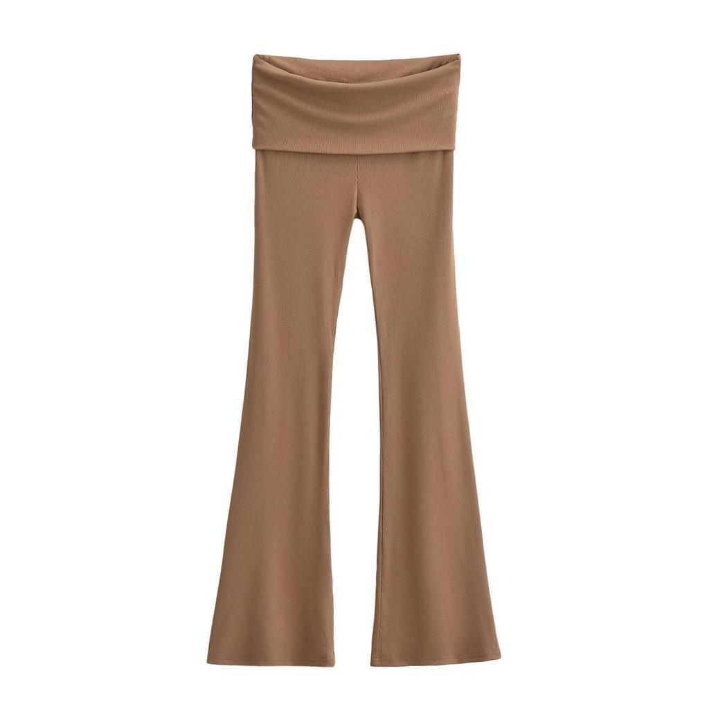 Spicy Girl Slim-Fit Micro-Flare Elastic Waist Pants for Women - Ribbed and Versatile Spring Casual Wear