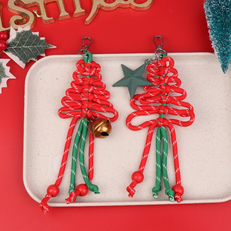 Hand-Woven Christmas Tree Keychain Trendy Creative Braided Rope Keyring  Bag Pendant Hanging Decoration For Xmas Gifts