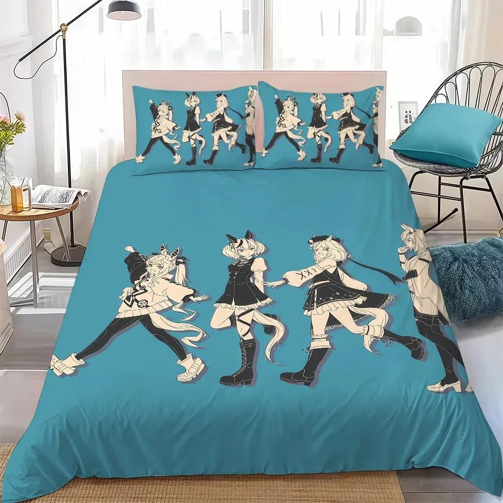 Umamusume Pretty Derby Cute Duvet Cover Pillowcase Bedding Set Single Double Queen King Size Soft Microfiber Student Decor Gift