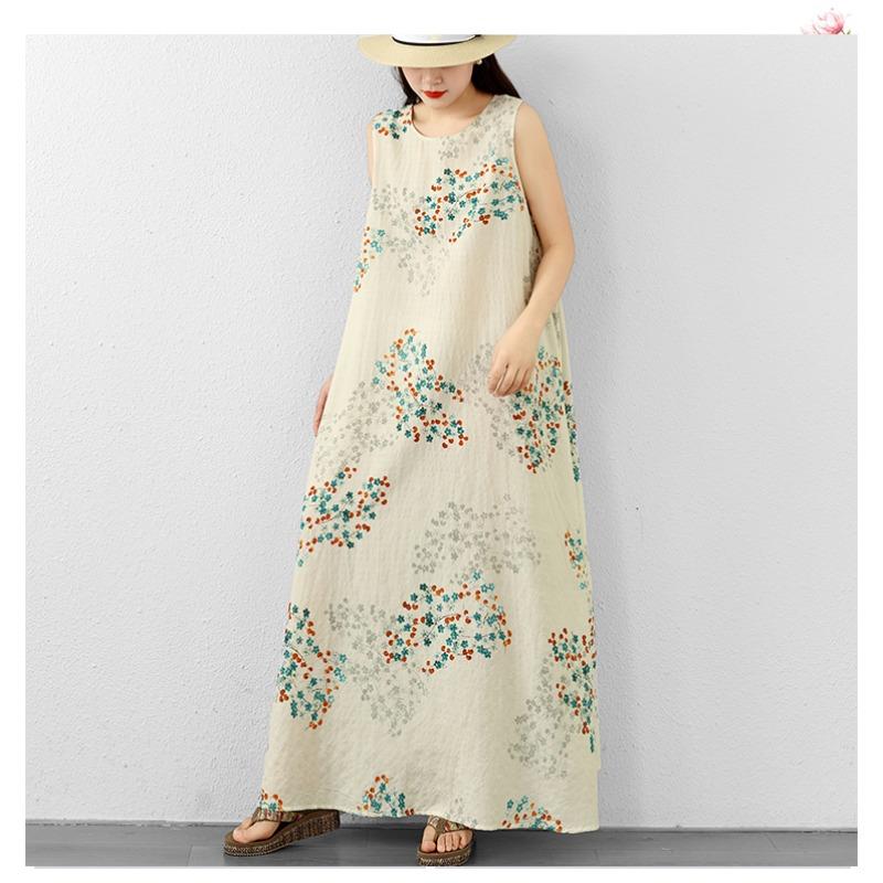 DIMANAF New 2026 Women Plus Size Summer Beach Lady Long Dress Vest Sleeveless Maxi Floral Print Sundress Loose Oversize Clothing