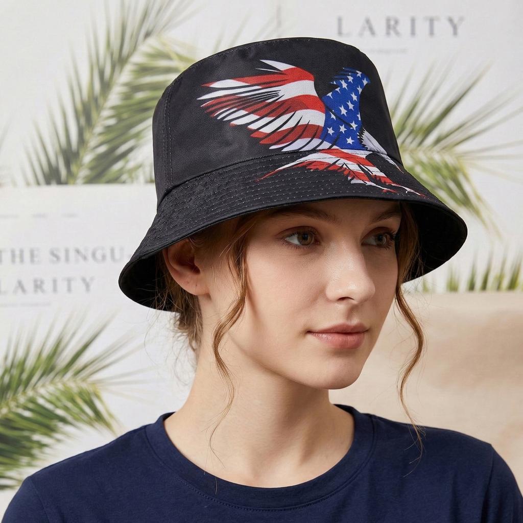 American Flag Bucket Hat Patriotic Eagle Print Sun Cap for 4th of July Independence Day Celebration Outdoor Wear