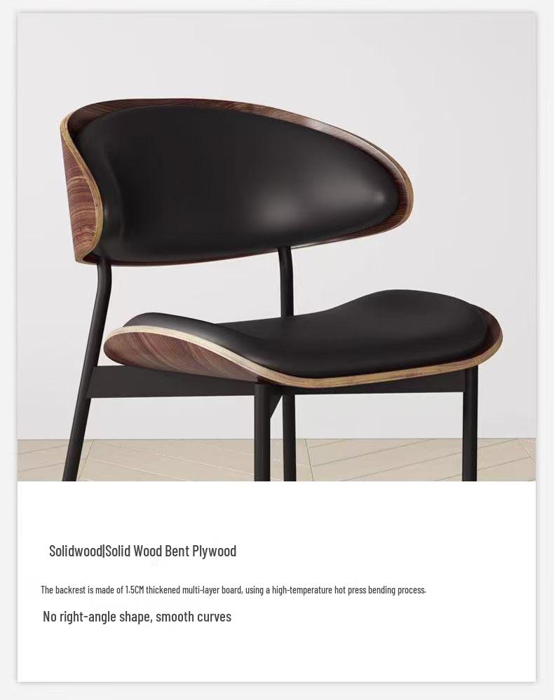 Italian Minimalist Dining Chair, Modern Luxury, Solid Wood, Leather Upholstered, Vintage Style, Simple Backrest Chair.
