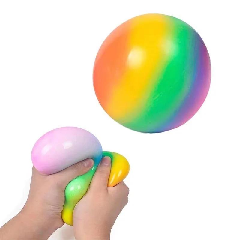 Gradient Rainbow Pinch Pink Ball Stress Relief Ball Toy Squeezing Slow Rebound Jump Ball Children'S Finger Training Toy Ball