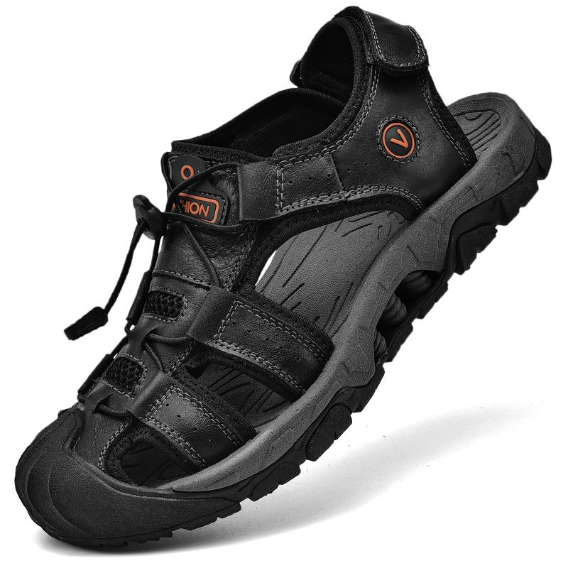 

Мужские сандалии модные новые летние уличные нескользящие мягкие подошвы из натуральной кожи с носком повседневная молодежная пляжная обувь 46