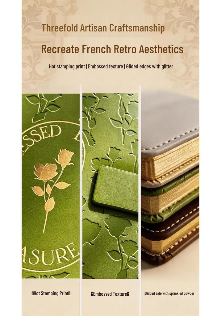 A5 Gilded PU Leather Embossed Dual-Use Business & Student Notebook