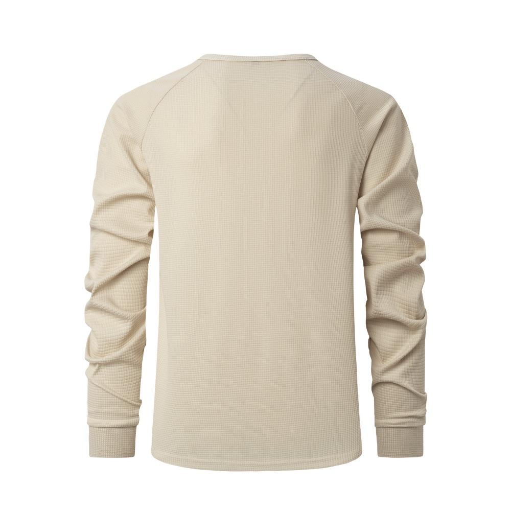 Waffle Autumn Winter Men's Polo Shirts Collar Solid Color Long Sleeves Sport Tops Fashion Casual Polos