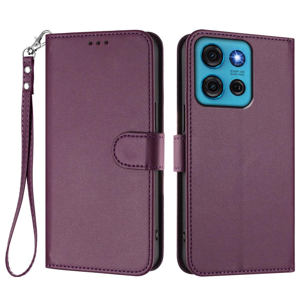 For Motorola Moto G75 5G Leather Case Wallet Stand Phone Cover with Wrist Strap