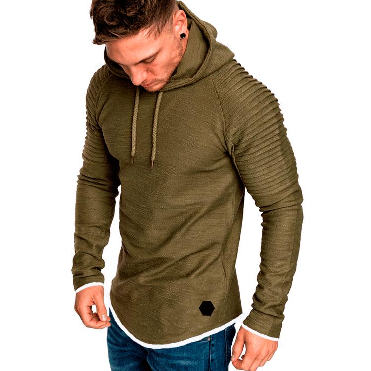 Men's Slim Fit Hooded T-Shirt with Patchwork Stripes and Raglan Sleeves