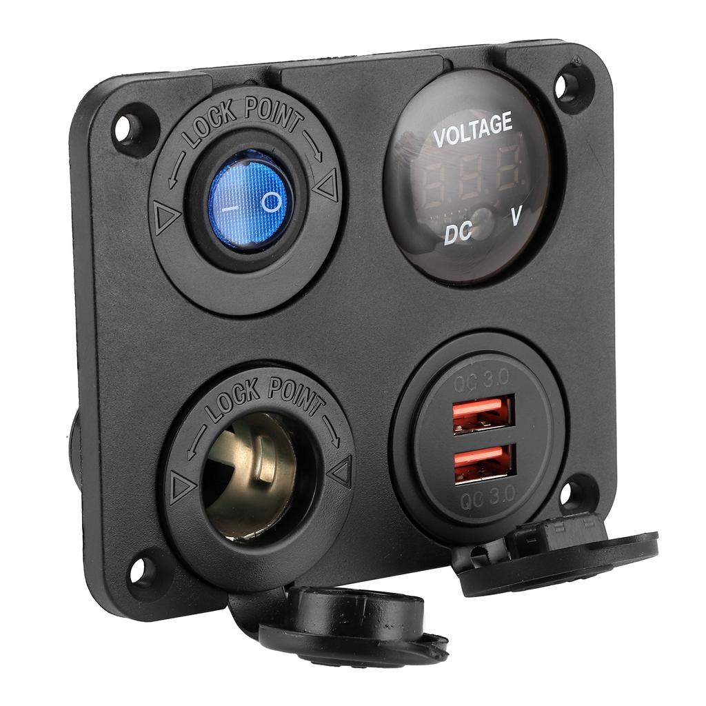 12V24V 4 Hole Switch Panel Waterproof QC3.0 Dual USB Socket Voltmeter Power Outlet for Boat Car RV