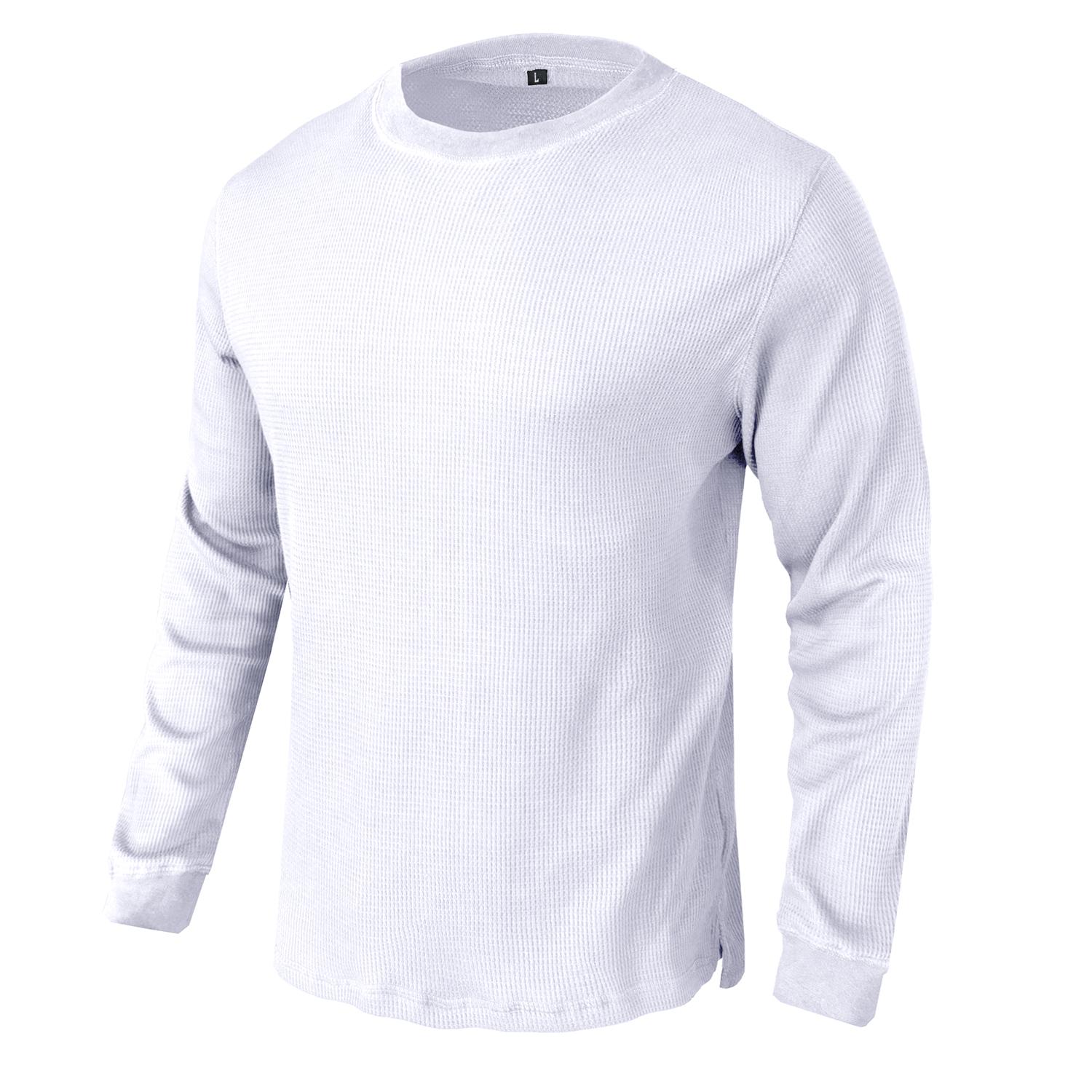 

Мужские пуловеры, футболка с вафельным рисунком и длинными рукавами, рубашки с круглым вырезом, удобная базовая майка, свободная посадка, повседневная теплая одежда M белый