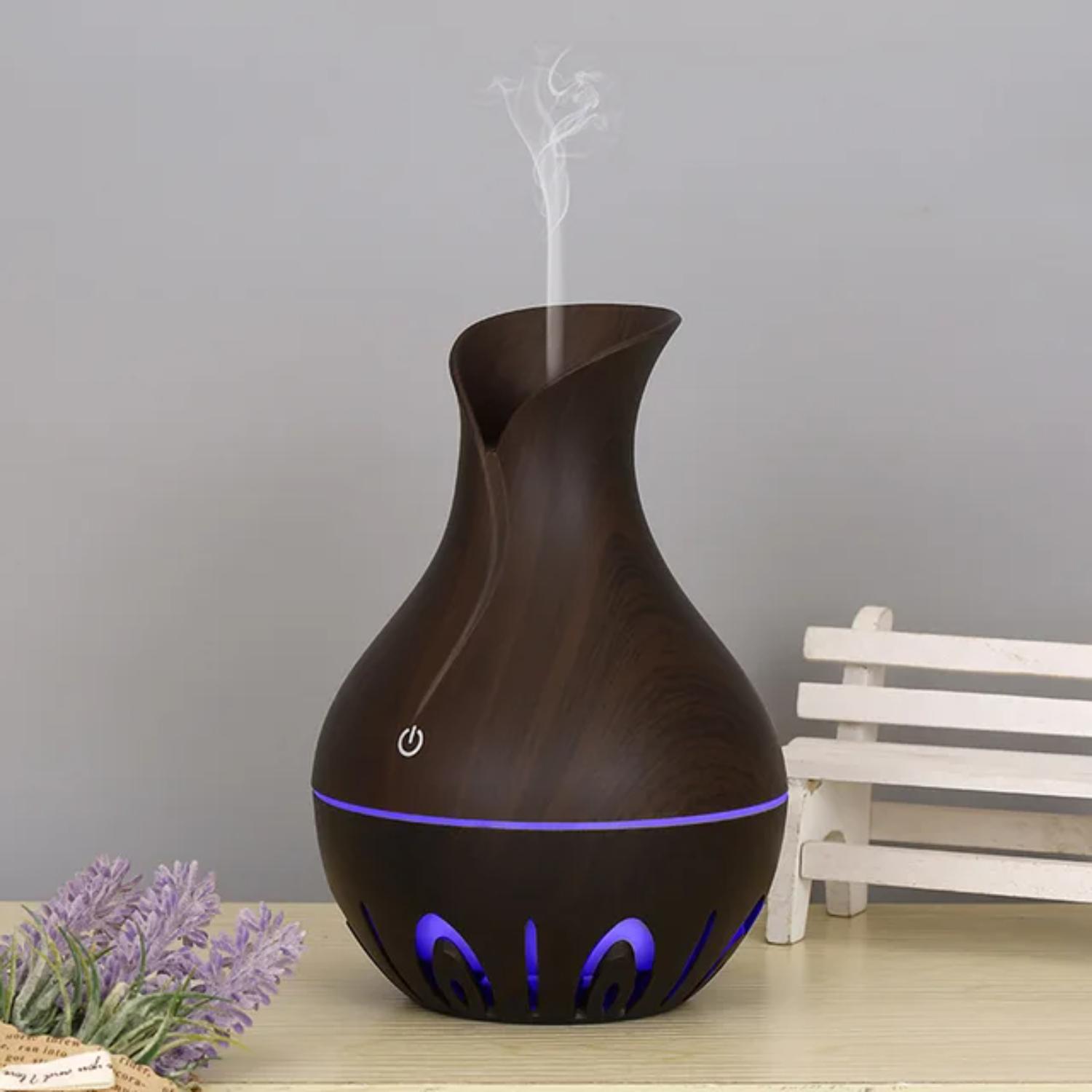 

USB Air Humidifier 130ML Mini Wood Grain Diffuser Essential Oil Aromatherapy Cool Mist Maker With LED korea шоколадний