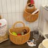Retro Woven Rattan Storage Basket: Wall-Mountable Handheld Basket for Household Fruit & Vegetables