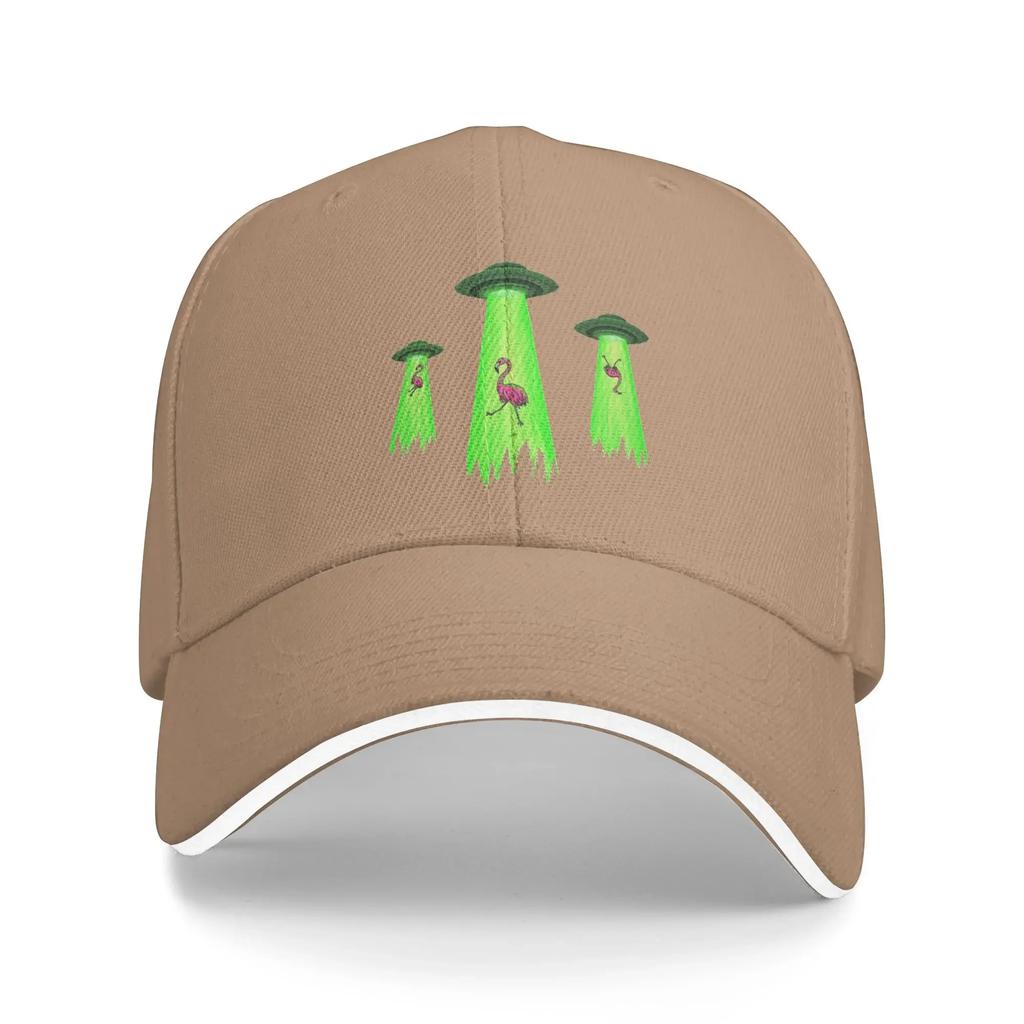 UFO Flamingo Abduction Alien Graphic Baseball Cap Cotton Adjustable Funny Casual Dad Hat