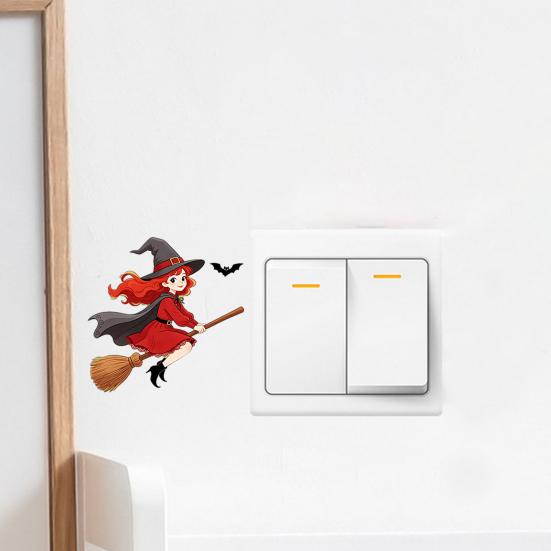 Festive Party Ornaments Halloween Switch Sticker, Witch Riding Broom Light Decal, Easy Apply Wall Stickers Self-Adhesive for Bedroom Living