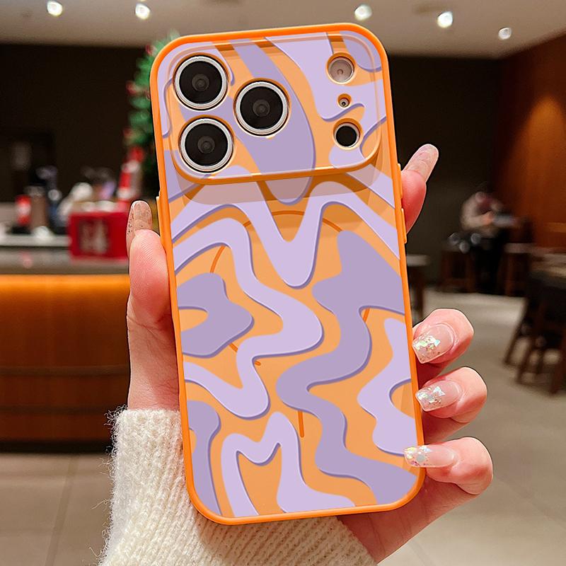 

Leopard Print Striped Phone Case For iPhone 17 Pro Max Funda iPhone 16 15 14 13 Pro Max Magnetic For Magsafe Hybrid Slim Matte Cover iPhone 14 Pro MAX оранжевый