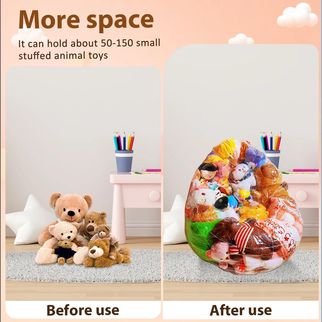 Clear Stuffed Animal Bean Bag Chair Cover 150L Plush Toys Storage and Organizing PVC Waterproof Stuffable Beanbag Chair Cover