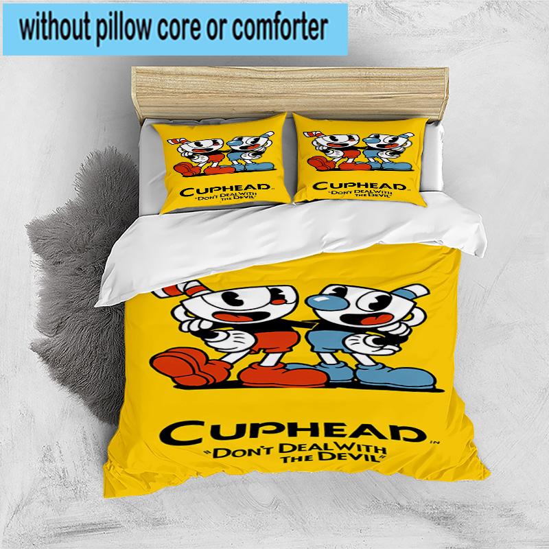 3PCS Cup-head And Mugman Adventure 3pcs Bedding,Including 3PCS Duvet Cover And 2pcs Pillowcases Perfect for Christmas,Ideal for Bedroom, Dormitory