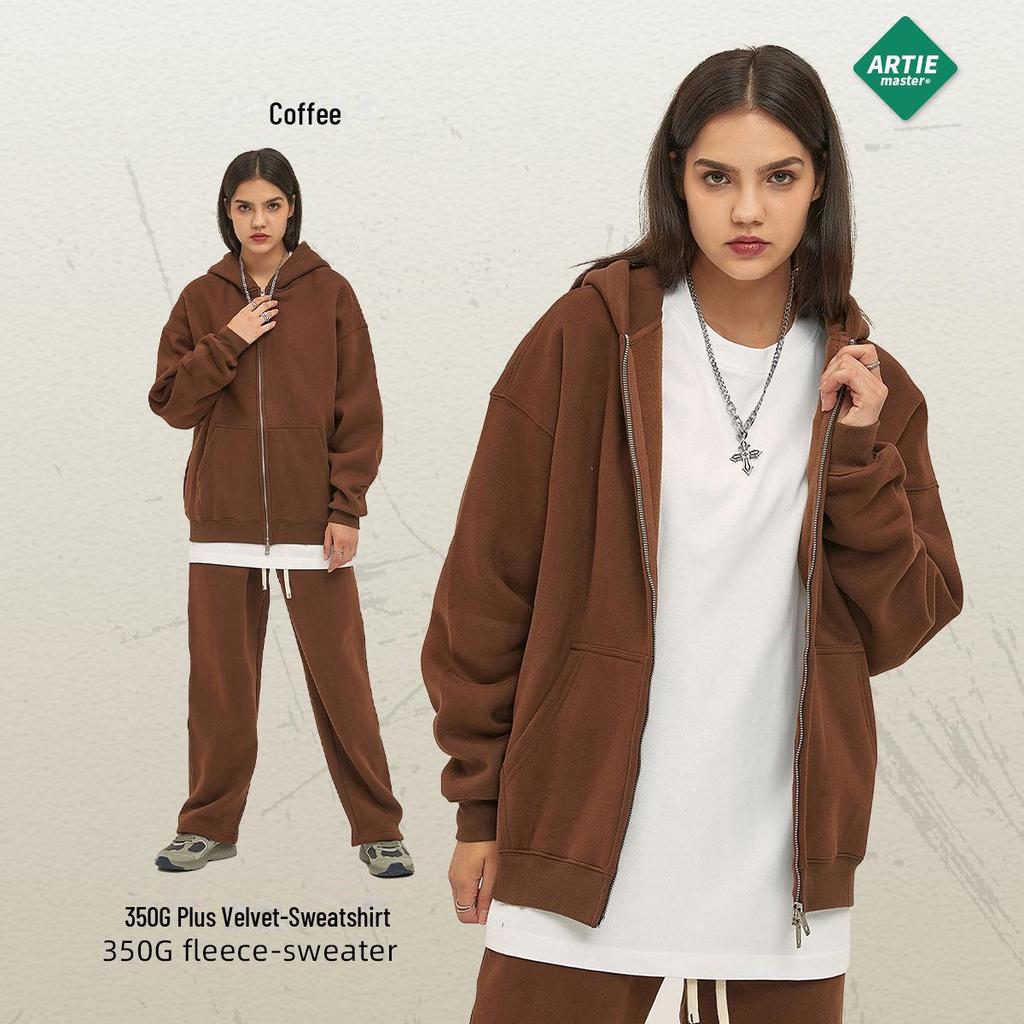 ARTIE Men's 2024 Velvet-Lined Double-Zip Hooded Sweatshirt: Autumn/Winter Loose Fit