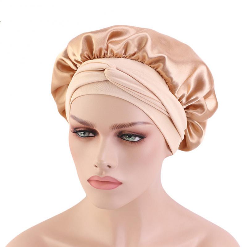 Adjust Solid Satin Bonnet Hair Styling Long Hair Care Women Night Sleep Hat Silk Head Wrap Shower Hair Styling Tool