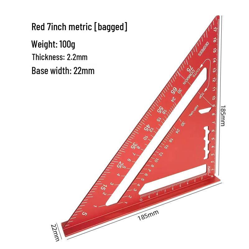 7/12" Aluminum Triangle Ruler: Woodworking, Imperial/Metric, Black Oxide, 90°/45° Right Angles.