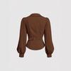 Women's Turn Down Collar Long Sleeve Blouse Slim Fit Elegant Solid Color Wrap Twist Crop Shirt
