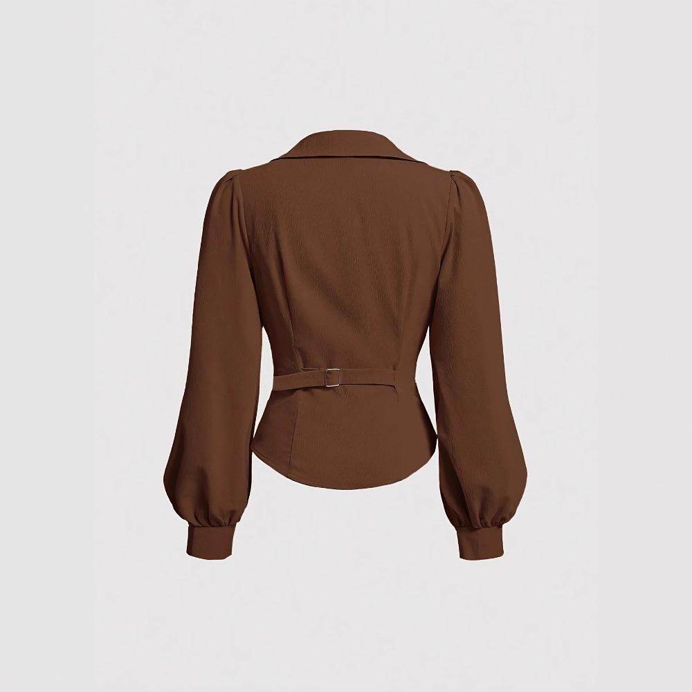 Women's Turn Down Collar Long Sleeve Blouse Slim Fit Elegant Solid Color Wrap Twist Crop Shirt