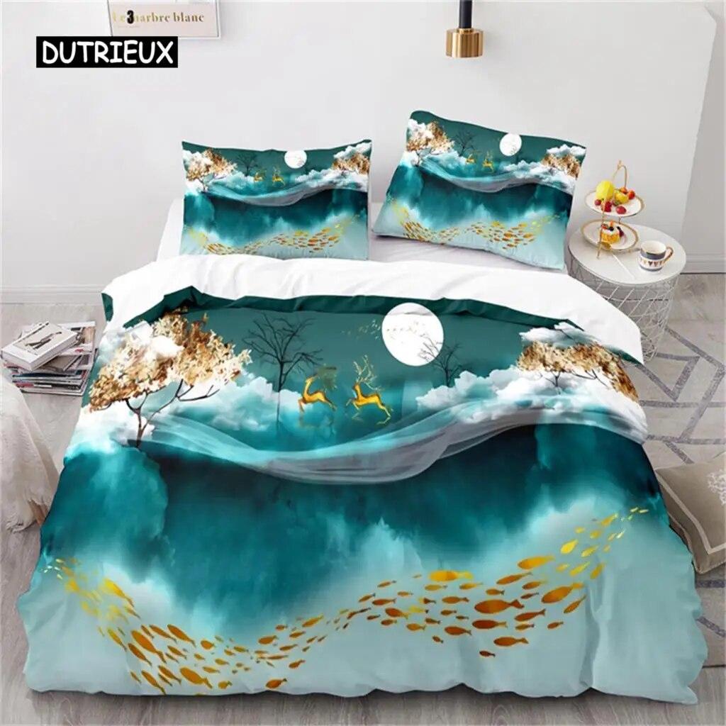 Oil Painting Duvet Cover  Art  Microfiber Landscape Romantic Comforter Cover Bedding for Kids Teen Adults Bedrooms  Decorated Three Piece Set