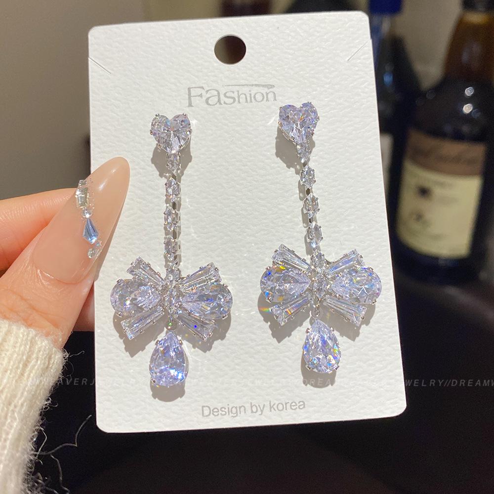 925 Sterling Silver Full Diamond Tassel Earrings – High-End European & American Style, Super Shiny, Luxurious Ear Jewelry for Women.