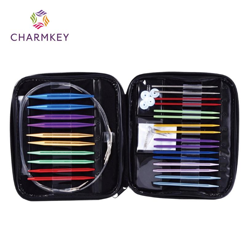 13-Pair Removable Needle Set Carbonized Bamboo Alumina Sweater Needles with Accessories Bag Essential Knitting Tools 20 cm
