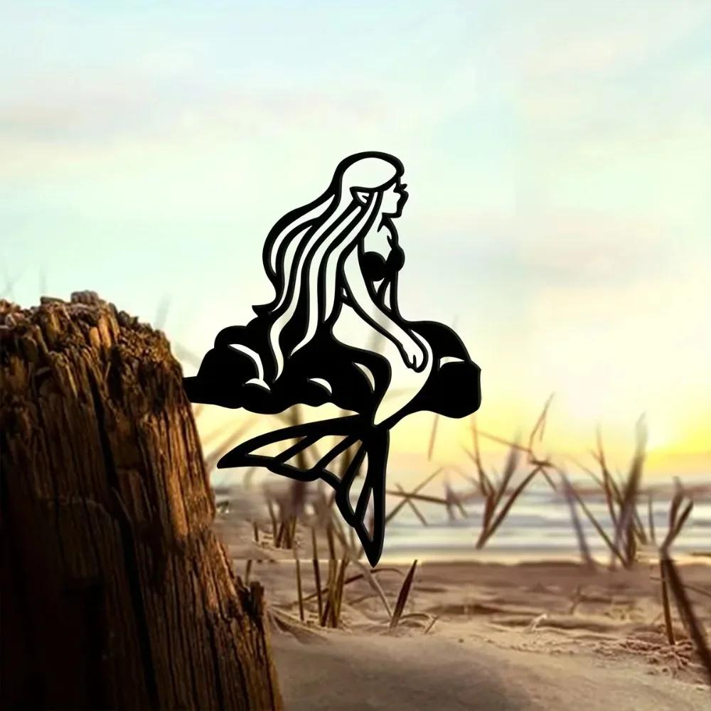1 Stück, Metall Meerjungfrau Silhouette Rustikale Outdoor Heim- & Gartendekoration Einweihungsgeschenk für Terrassendekoration und Rasendekoration