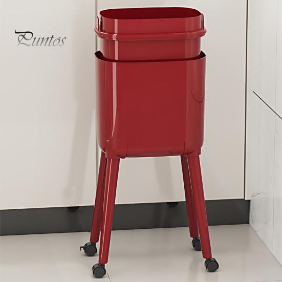 Kitchen Trash Can with Wheels Heightened Legs And Wheels, 16L Capacity Press On Lid Easy Clean Plastic Bin Garbage Bin, Retro Style Waste Container