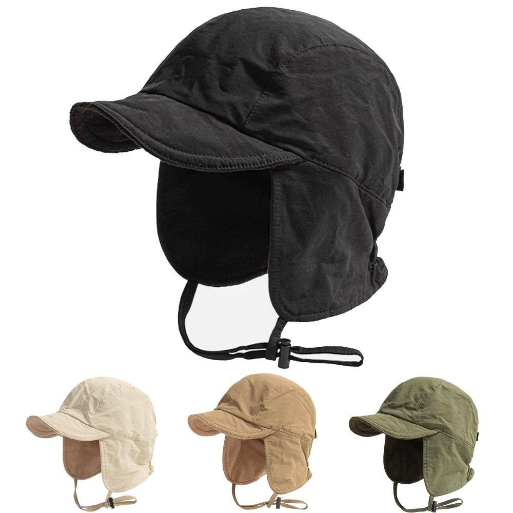 Windproof Velvet Pilot Hat Solid Color Winter Cap Japanese Bomber Hat  Outdoor