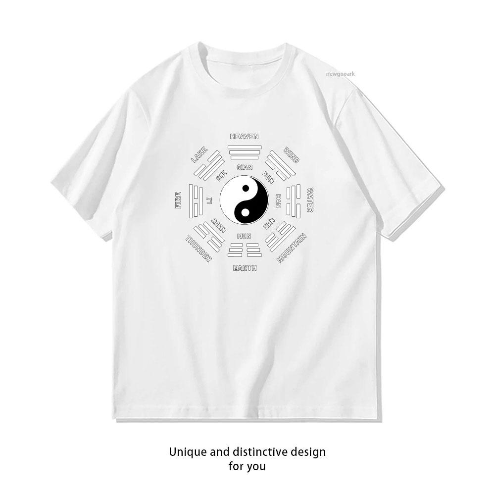 Tai Chi Yin Yang Symbol Chinese Martial Arts Tshirt Woman Man Summer Cotton Cartoon printed Tshirt Adult Classic Oneck Gift S