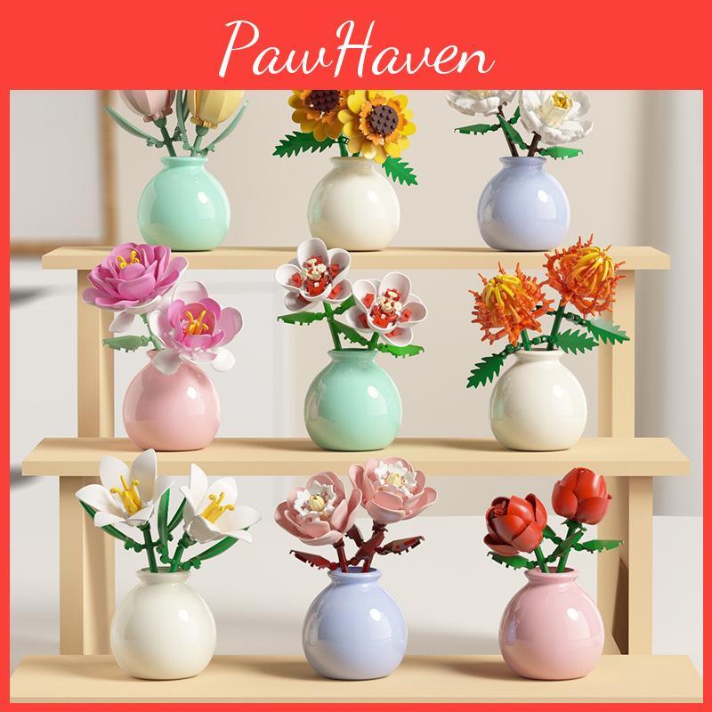 Building Blocks Puzzle Flower Lily Flower Rose Tulip Rose Childrens Toys Model