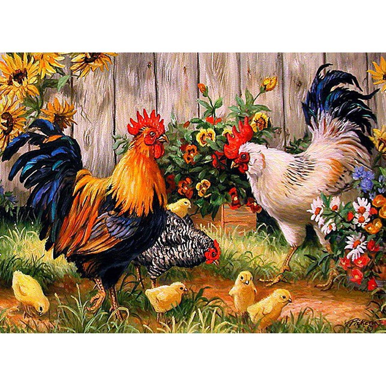 

50X40CM 5D DIY алмазна картина Великий півень і курча Алмазна вишивка Мозаїчна смола 25X20CM