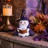 Cute Resin Ghost Statue Lighted Figurine, Wizard with LED Light, Desktop Halloween Ornament Reading Book Night Light for Home Shelf Decor Indoor