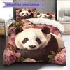 Panda and Rose Pattern Bedding Home Decoration Birthday Gift (1 * duvet cover + 2 * pillowcase, without core)
