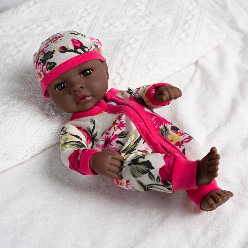 30cm Reborn Doll Black Skin Soft Full Vinyl Dolls For 11.81inch Dolls Cute Lifelike Newborn Doll Gift Doll Toy for Adults Gifts