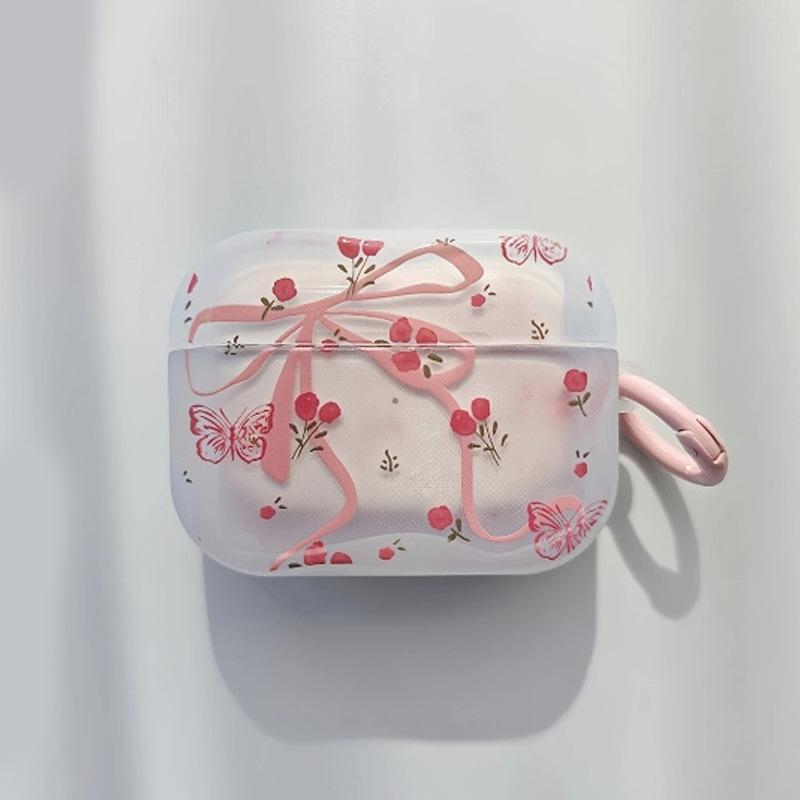 Pink Flower Bow Bluetooth Headphone Case for AirPods 1st Generation/1/1/1 Wireless Headphone Case