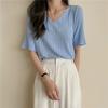 V-neck Tops Summer Short Sleeve T-shirt Loose Pit Striped Sweater Women's Casual Bottoming Shirt Aesthetic Simple Tee Y2k Top