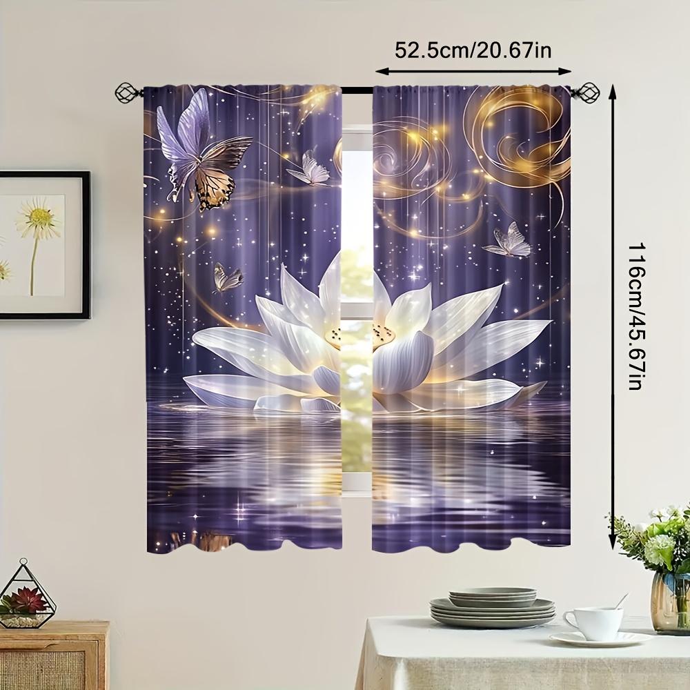 Set Of 2 Magic Lotus Zen Spa Curtains Bedroom Living Room Office Kitchen Cafe Holiday Home Cozy Warm Look Curtain Polyester Ideal For Sitting