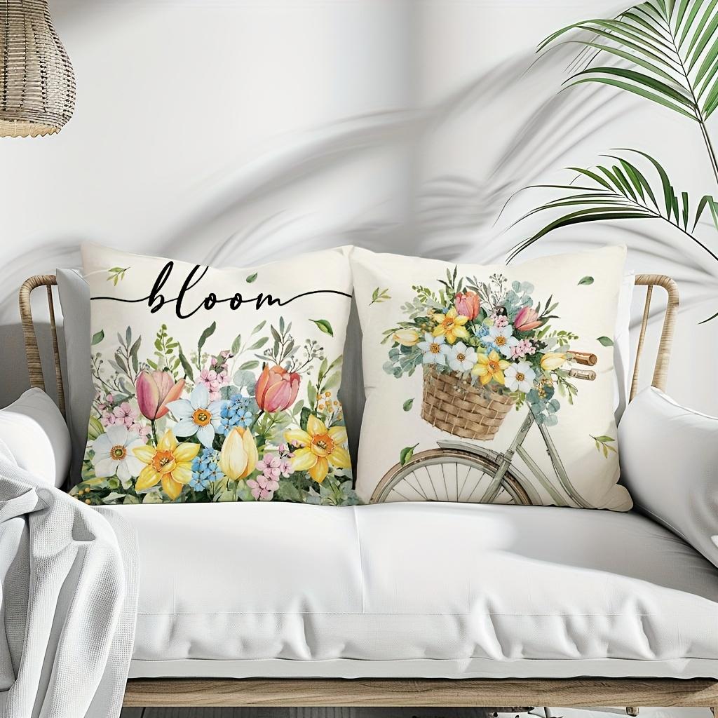 1/4pcs Floral-Printed Throw Pillows with Inspiring Words Sofa cushion cover home bedroom room decoration