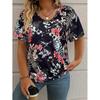 Summer V-neck 3D Retro Flower Printed Top Fashionable Casual Short Sleeved Women's T-shirts