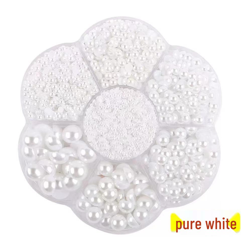 Cross Plum Blossom Box Pearl Half-Round Imitation Pearl Flat-Bottom Accessories for Hair, DIY Crafts, and Nail Art Stickers